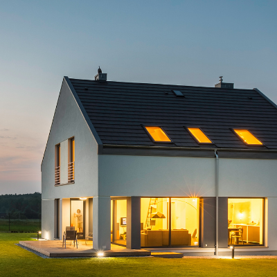 Lit House at Dusk